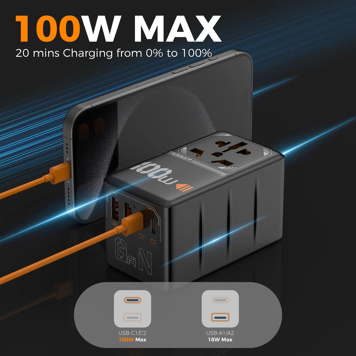Adaptador de Viaje Universal con Puertos USB de Carga Rápida