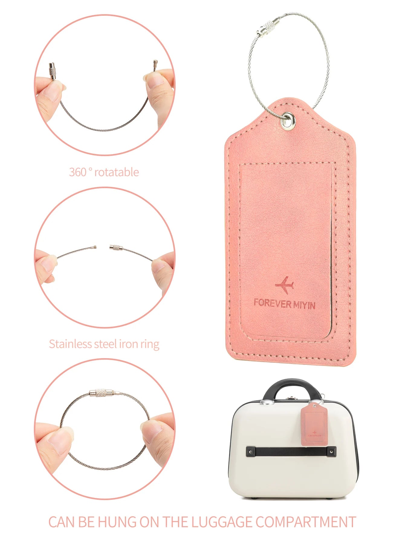 Etiquetas de Equipaje de Cuero PU Impermeables con Anillo de Acero Inoxidable