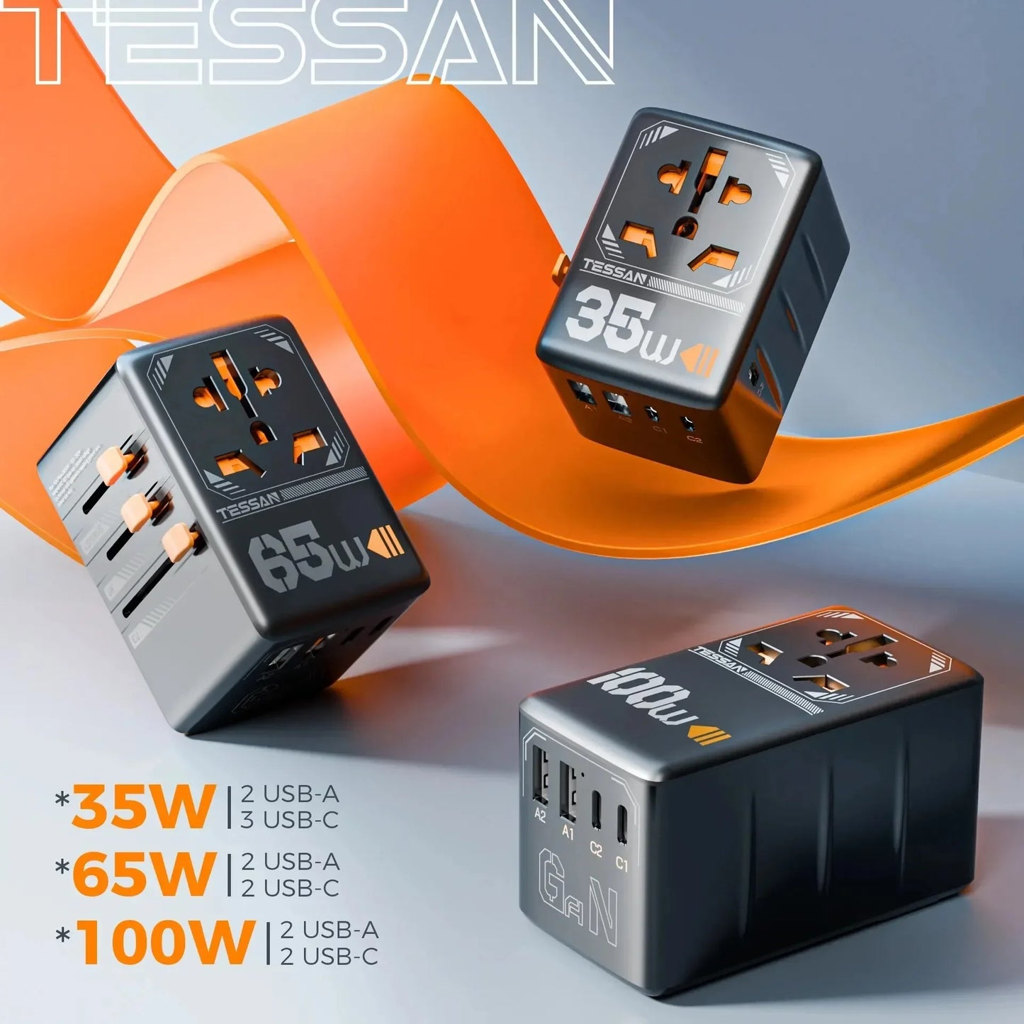 Adaptador de Viaje Universal con Puertos USB de Carga Rápida