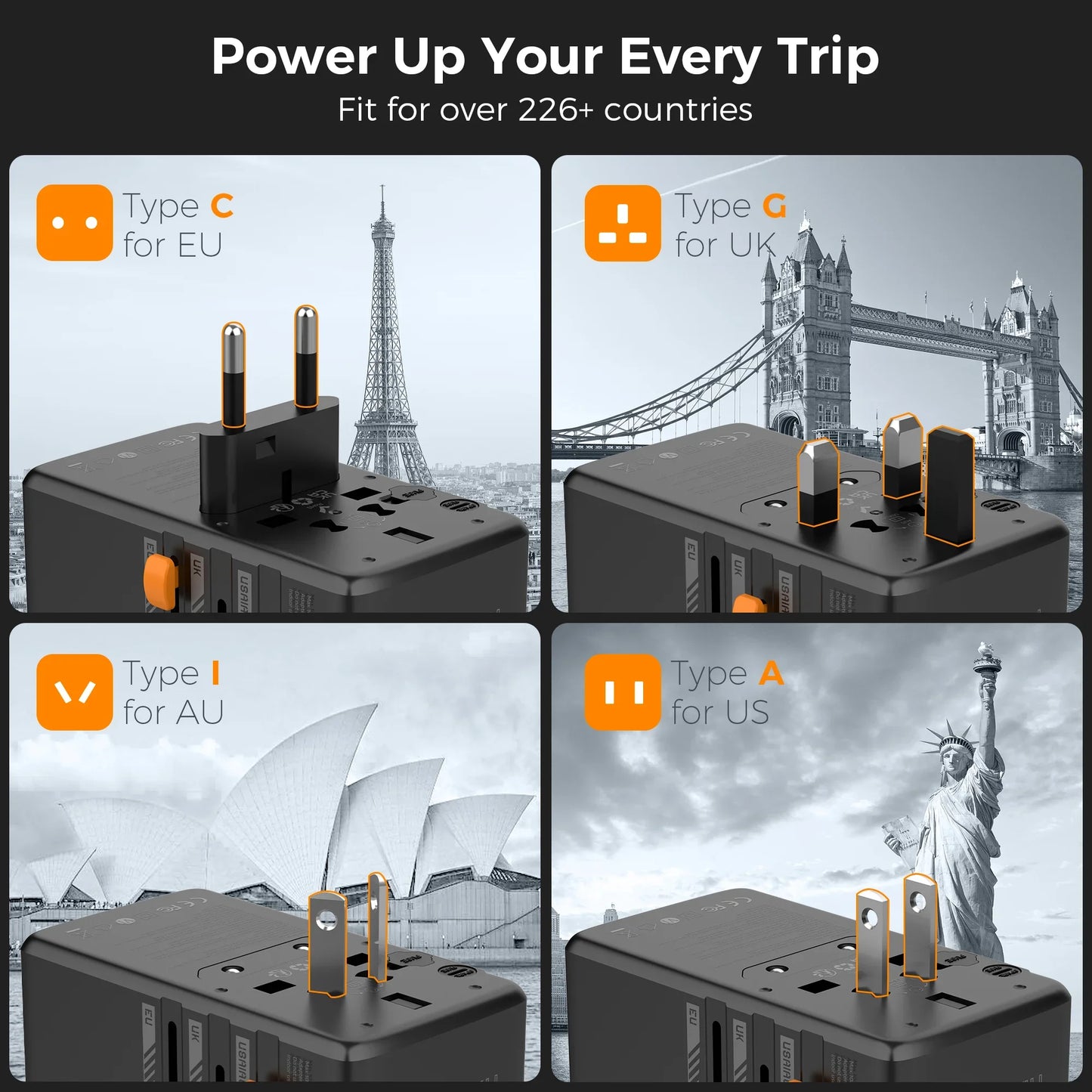 Adaptador de Viaje Universal con Puertos USB de Carga Rápida