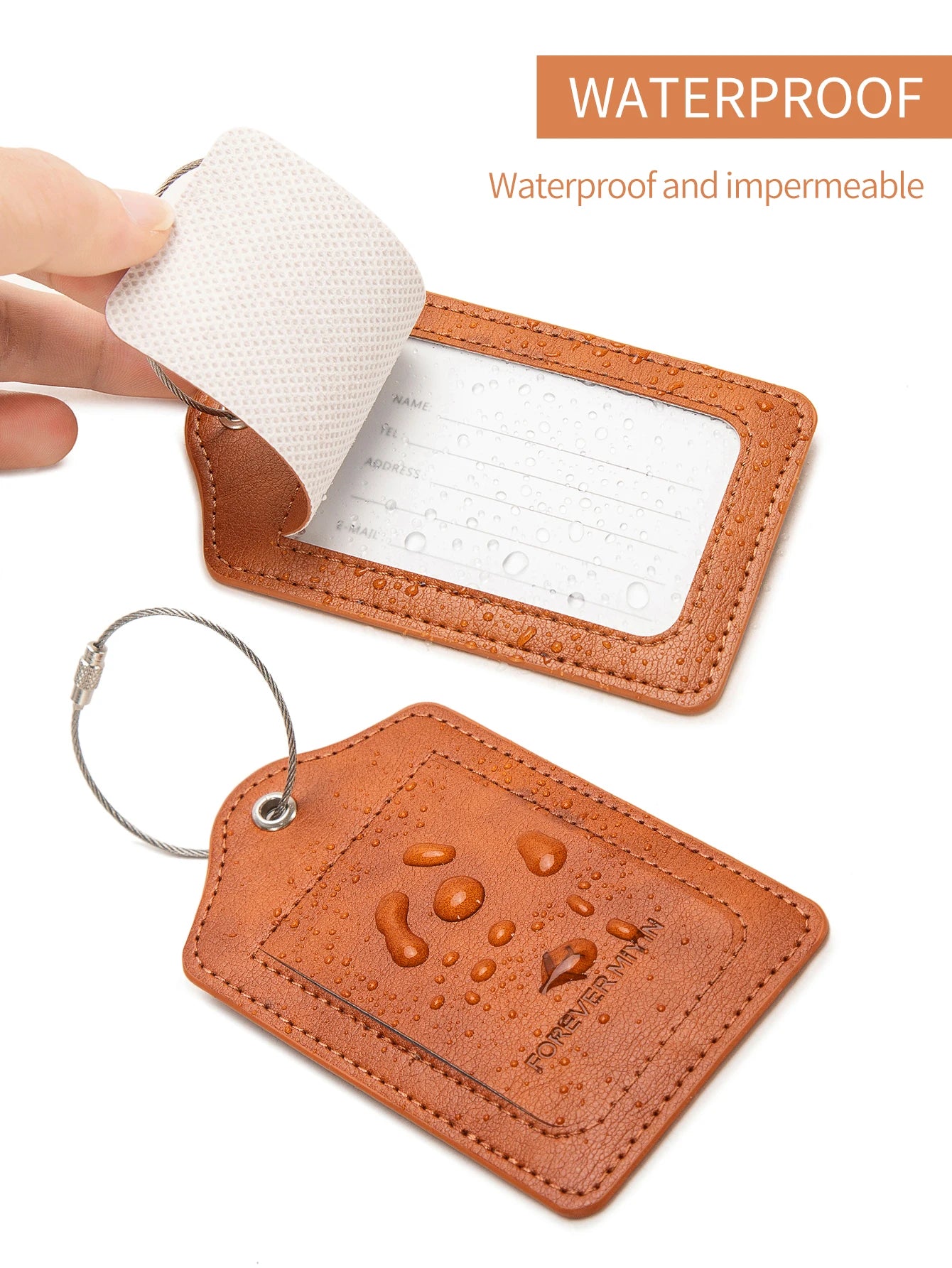 Etiquetas de Equipaje de Cuero PU Impermeables con Anillo de Acero Inoxidable