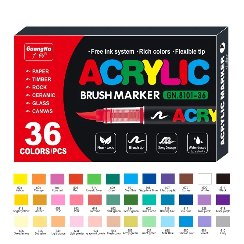 Set de Marcadores Acrílicos - 24/36 Colores Vibrantes para Crear Sin Límites