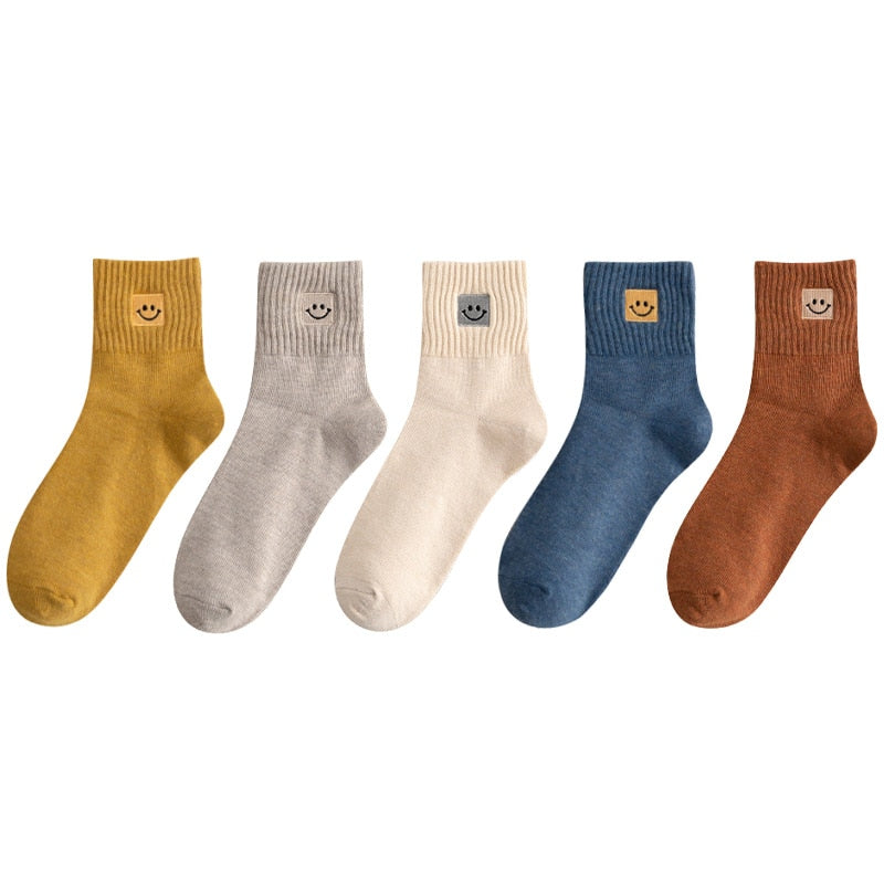 😊 Calcetines de Algodón con Carita Feliz - Pack de 5 en 10 Colores 😊