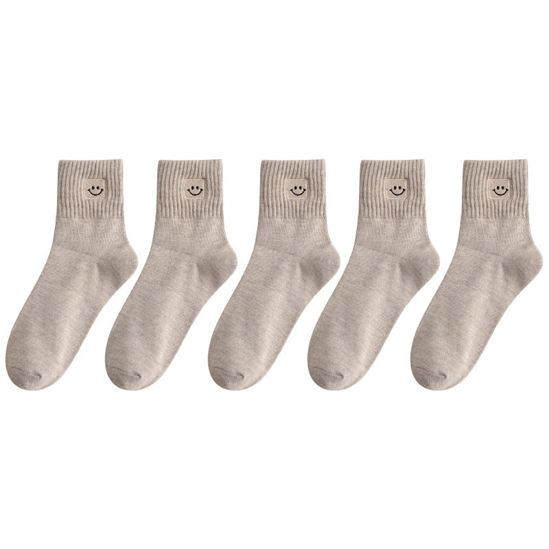 😊 Calcetines de Algodón con Carita Feliz - Pack de 5 en 10 Colores 😊