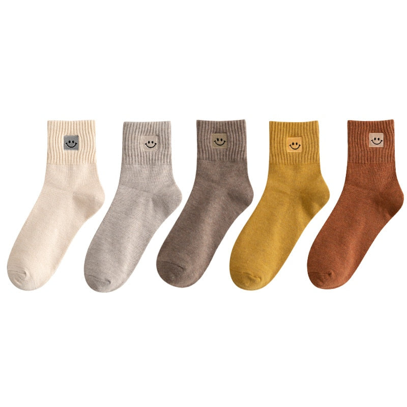 😊 Calcetines de Algodón con Carita Feliz - Pack de 5 en 10 Colores 😊