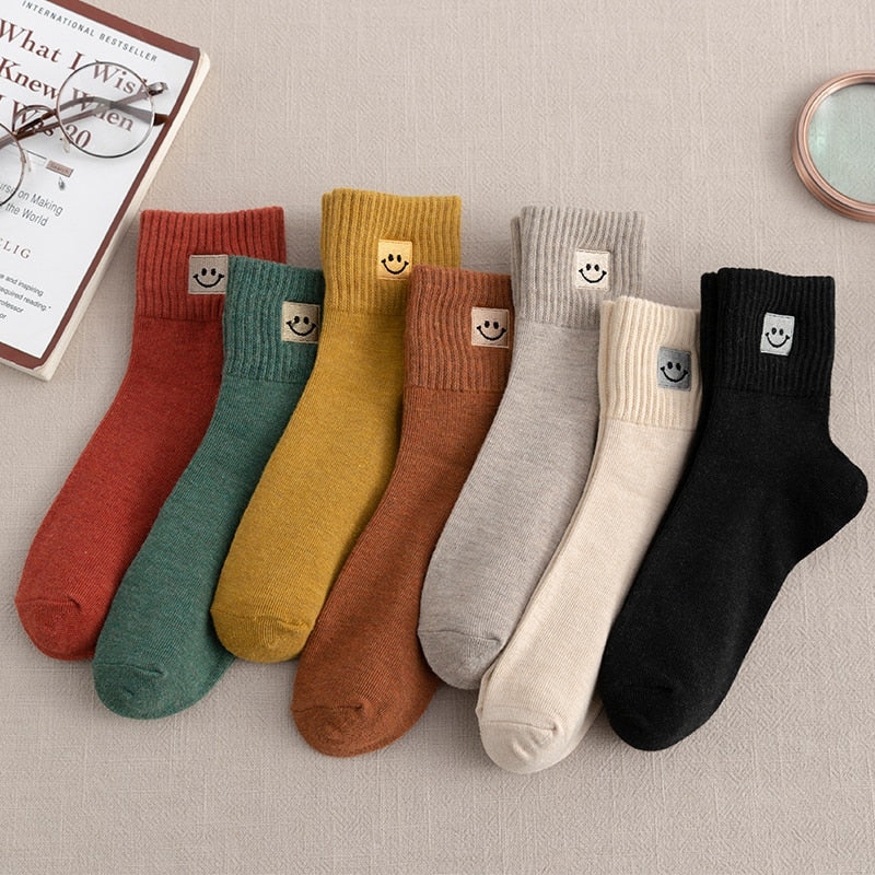 😊 Calcetines de Algodón con Carita Feliz - Pack de 5 en 10 Colores 😊