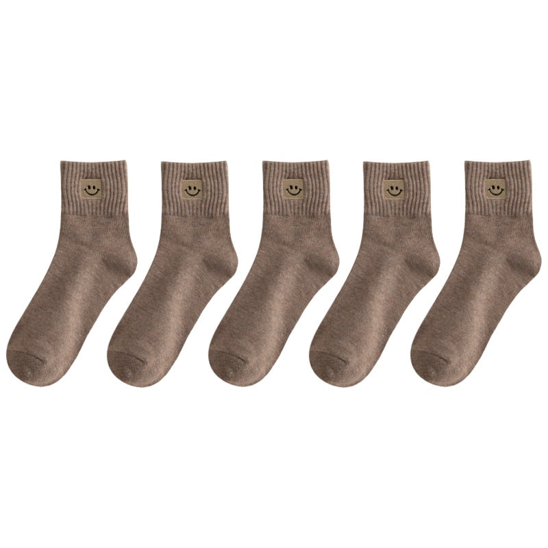 😊 Calcetines de Algodón con Carita Feliz - Pack de 5 en 10 Colores 😊