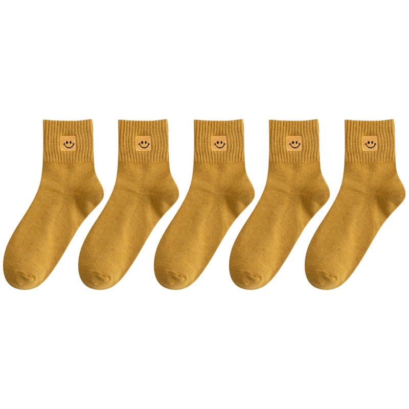 😊 Calcetines de Algodón con Carita Feliz - Pack de 5 en 10 Colores 😊