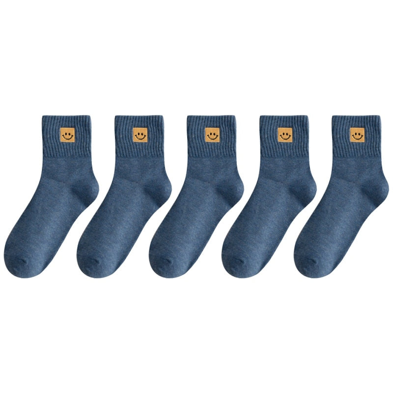 😊 Calcetines de Algodón con Carita Feliz - Pack de 5 en 10 Colores 😊