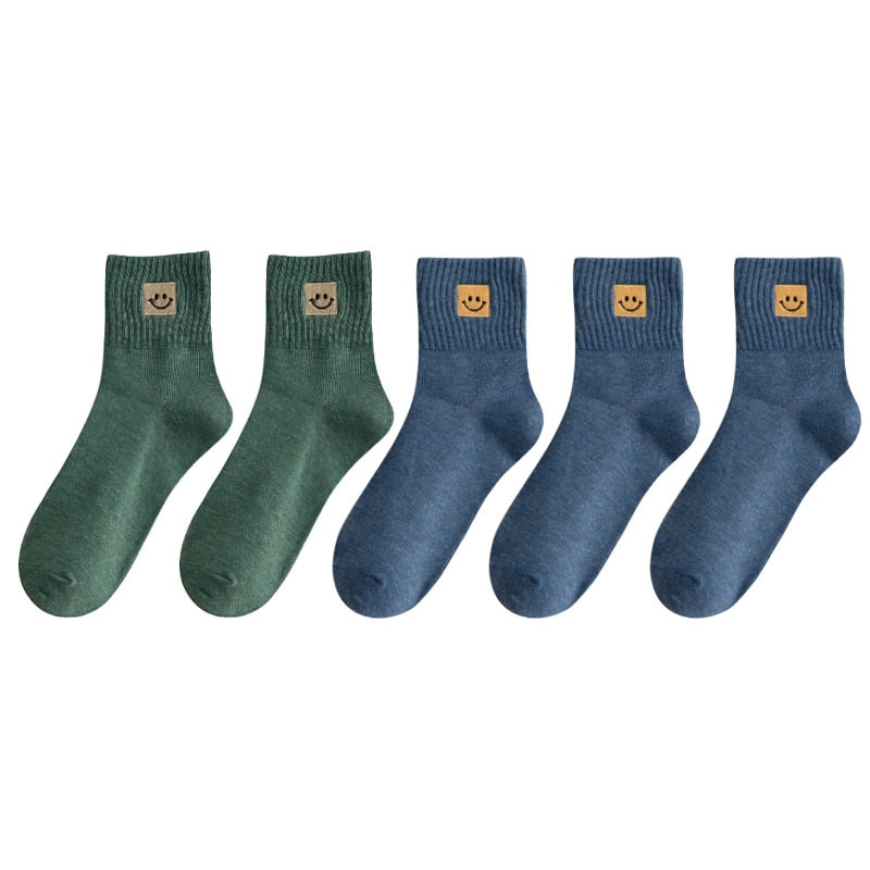 😊 Calcetines de Algodón con Carita Feliz - Pack de 5 en 10 Colores 😊