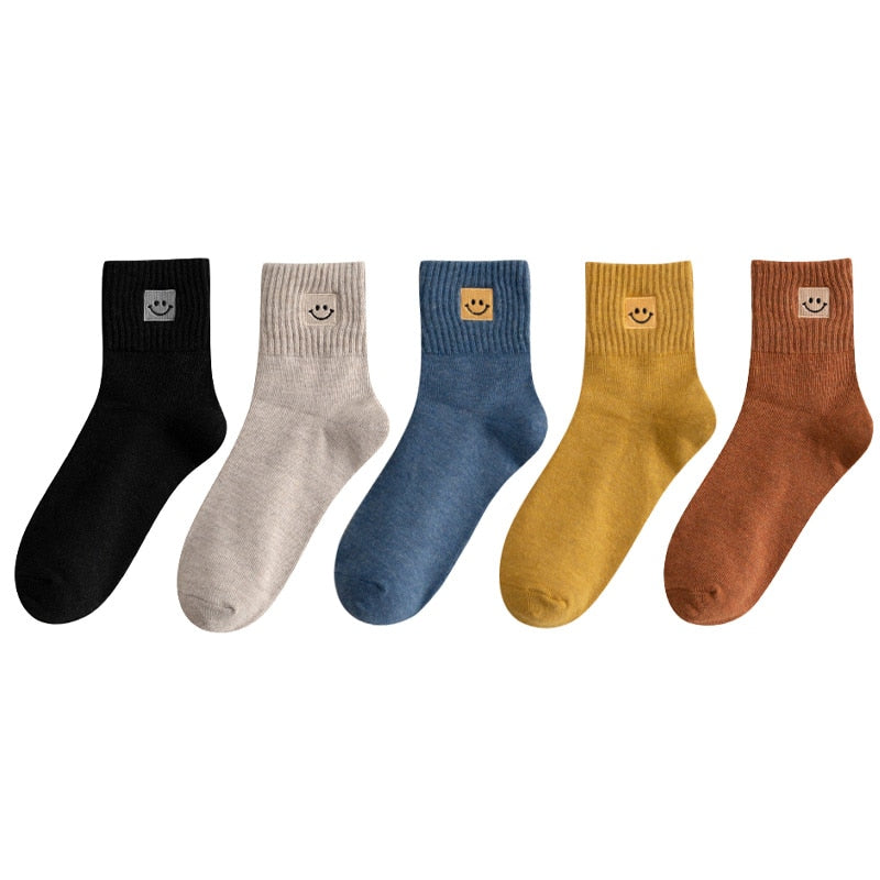 😊 Calcetines de Algodón con Carita Feliz - Pack de 5 en 10 Colores 😊