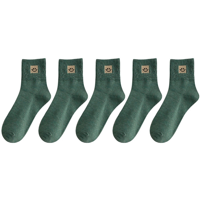 😊 Calcetines de Algodón con Carita Feliz - Pack de 5 en 10 Colores 😊