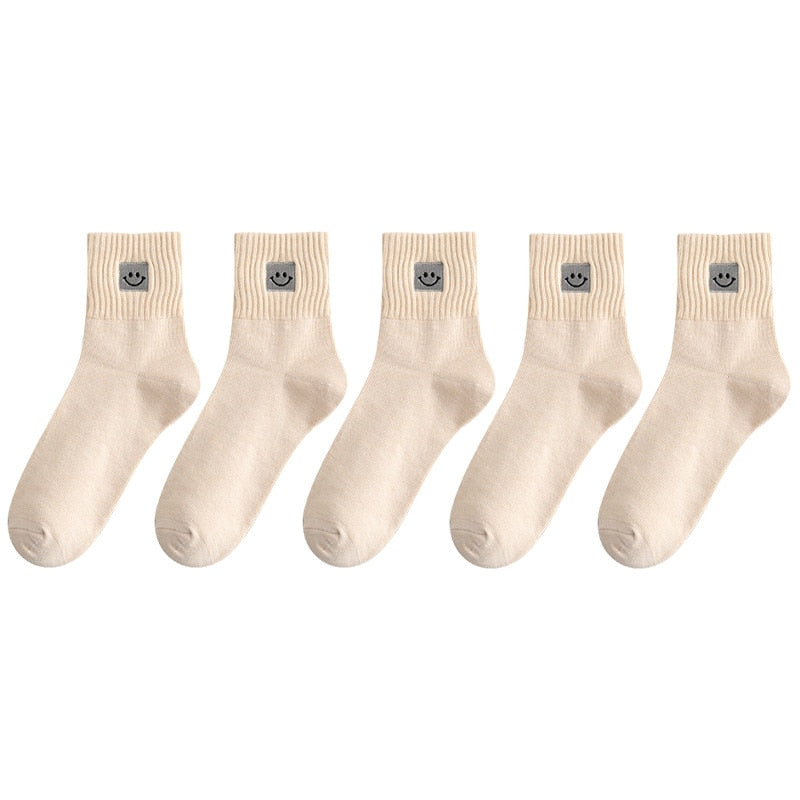 😊 Calcetines de Algodón con Carita Feliz - Pack de 5 en 10 Colores 😊