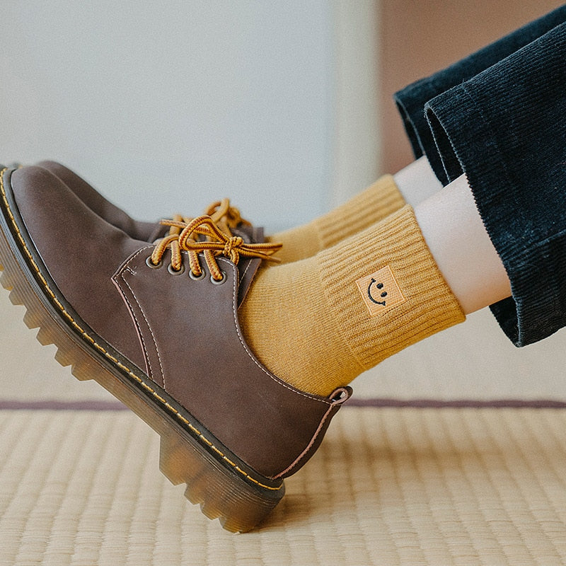 😊 Calcetines de Algodón con Carita Feliz - Pack de 5 en 10 Colores 😊