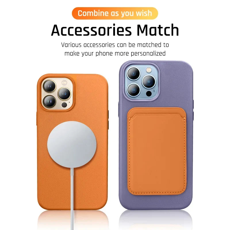 Funda de Cuero Genuino Compatible con MagSafe para iPhone 15 y 16