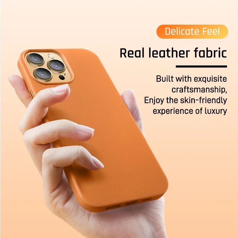Funda de Cuero Genuino Compatible con MagSafe para iPhone 15 y 16