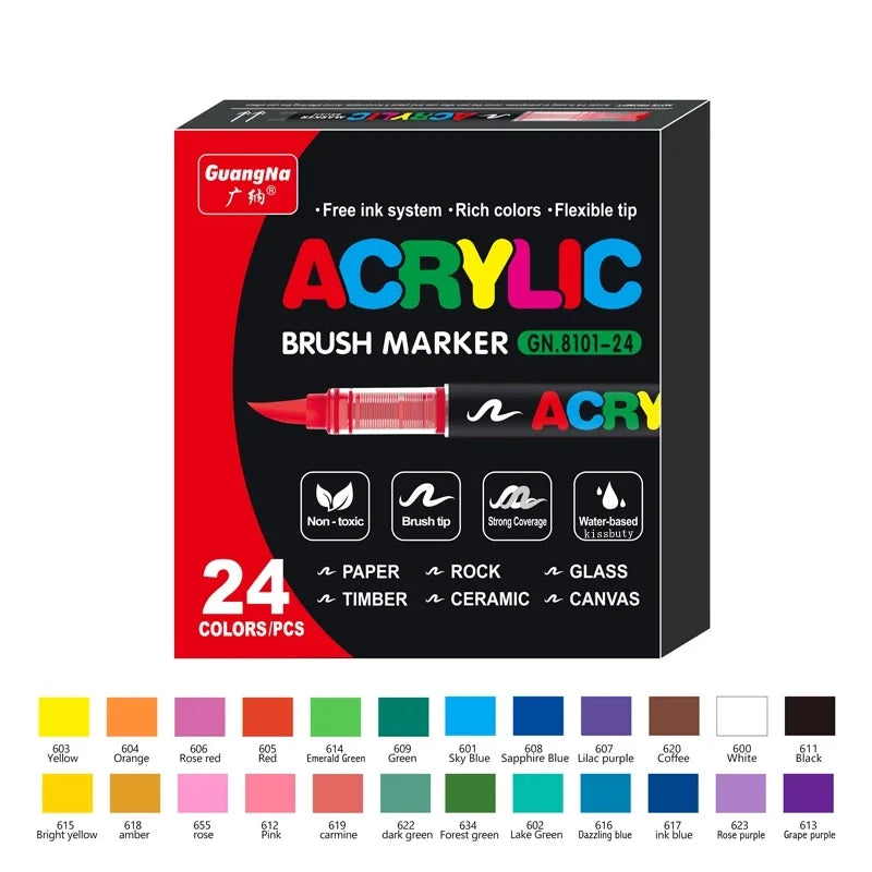 Set de Marcadores Acrílicos - 24/36 Colores Vibrantes para Crear Sin Límites