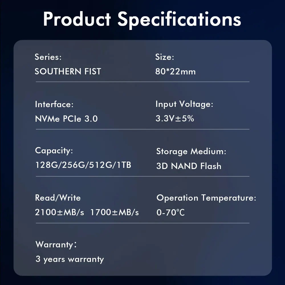 SSD M.2 NVMe PCIe 3.0 HUADISK Southern Fist 2100MB/s – 128GB a 1TB | Garantía 3 años