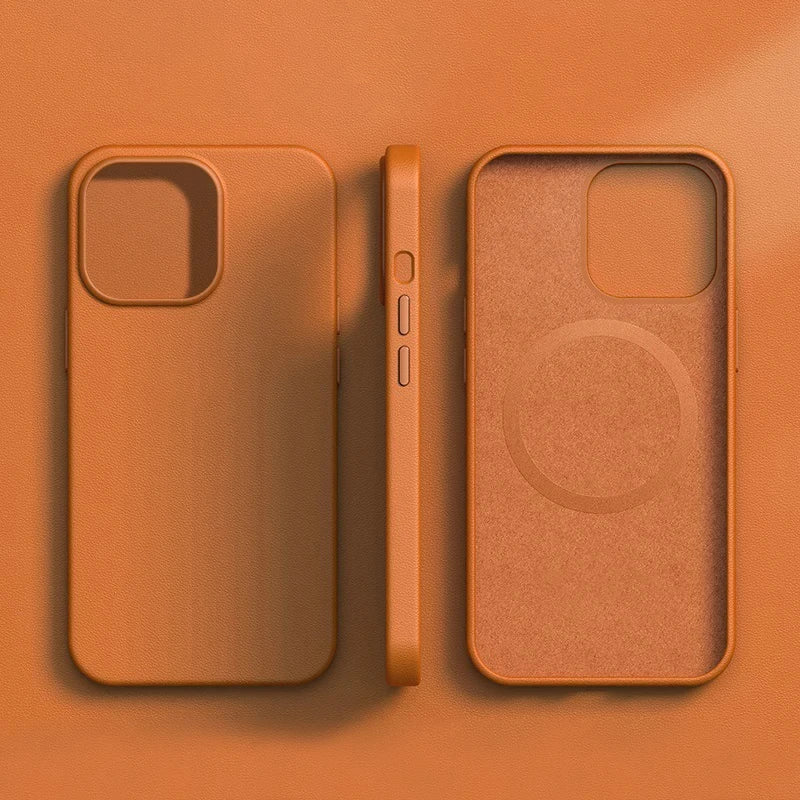 Funda de Cuero Genuino Compatible con MagSafe para iPhone 15 y 16