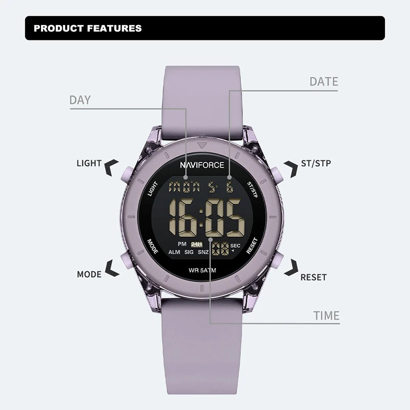 Reloj Digital Deportivo Naviforce para Mujer - Diseño Moderno y Funcional