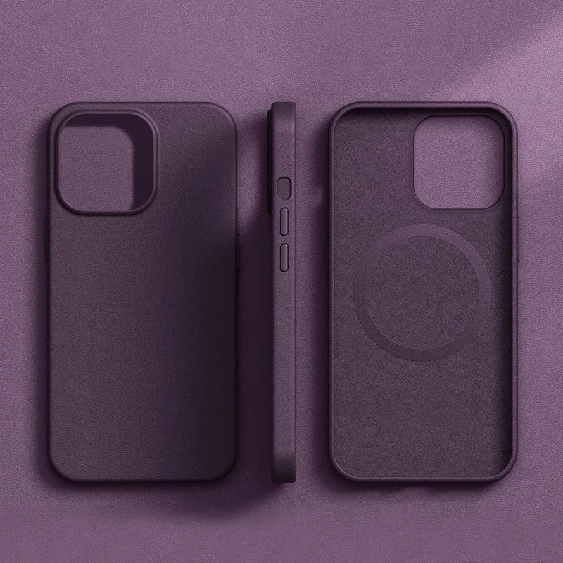 Funda de Cuero Genuino Compatible con MagSafe para iPhone 15 y 16