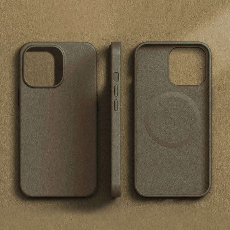 Funda de Cuero Genuino Compatible con MagSafe para iPhone 15 y 16