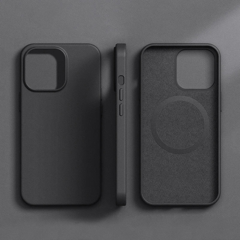 Funda de Cuero Genuino Compatible con MagSafe para iPhone 15 y 16