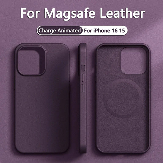 Funda de Cuero Genuino Compatible con MagSafe para iPhone 15 y 16