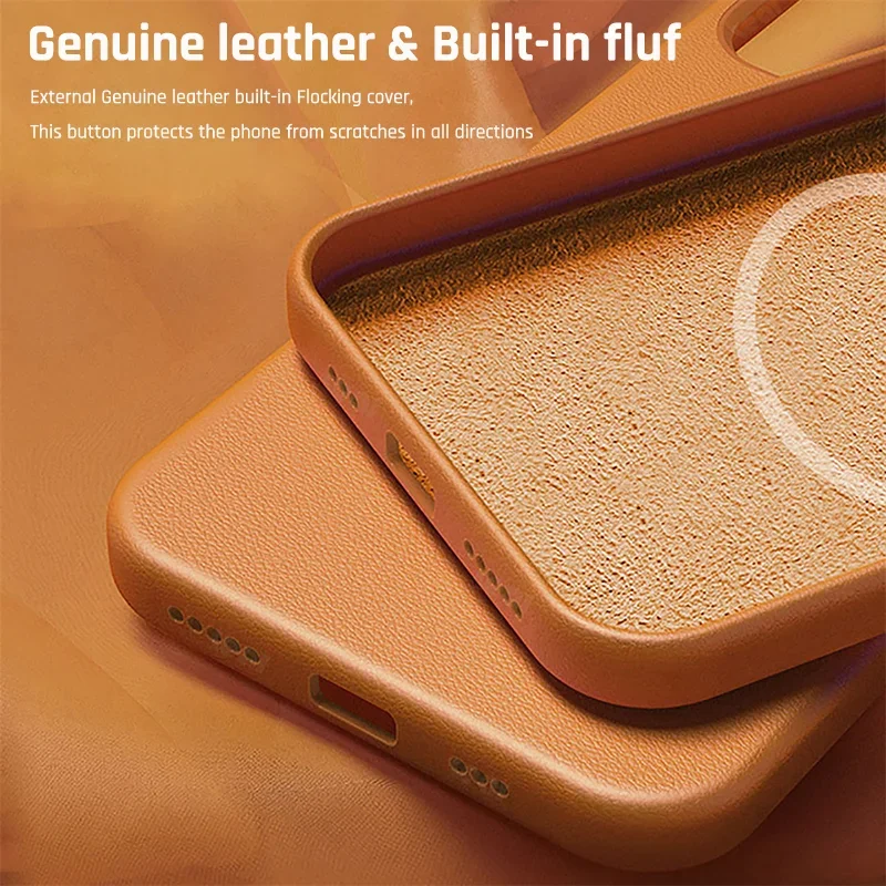 Funda de Cuero Genuino Compatible con MagSafe para iPhone 15 y 16