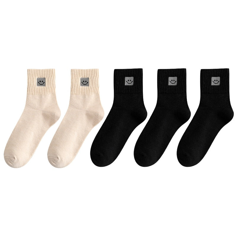 😊 Calcetines de Algodón con Carita Feliz - Pack de 5 en 10 Colores 😊