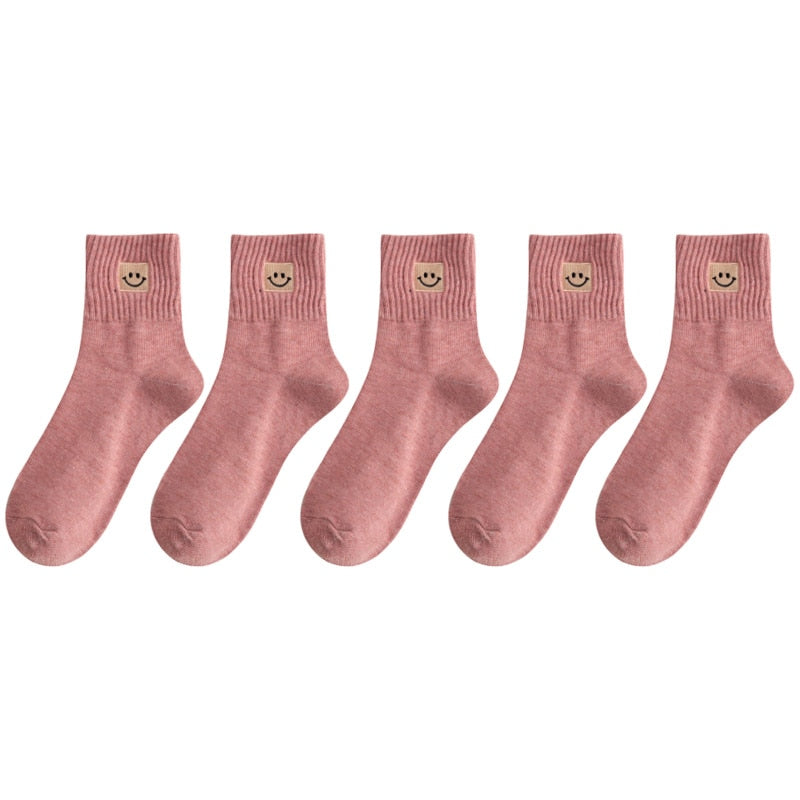 😊 Calcetines de Algodón con Carita Feliz - Pack de 5 en 10 Colores 😊