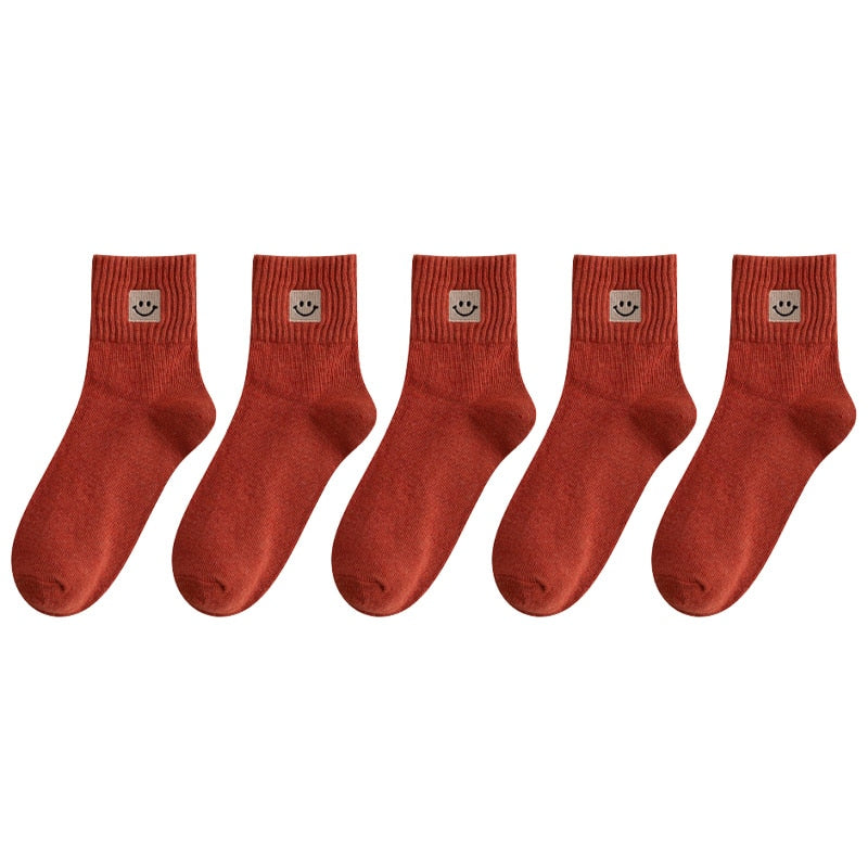 😊 Calcetines de Algodón con Carita Feliz - Pack de 5 en 10 Colores 😊