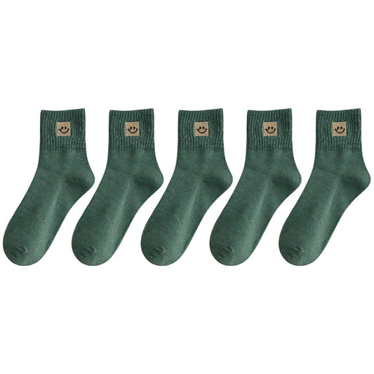 😊 Calcetines de Algodón con Carita Feliz - Pack de 5 en 10 Colores 😊