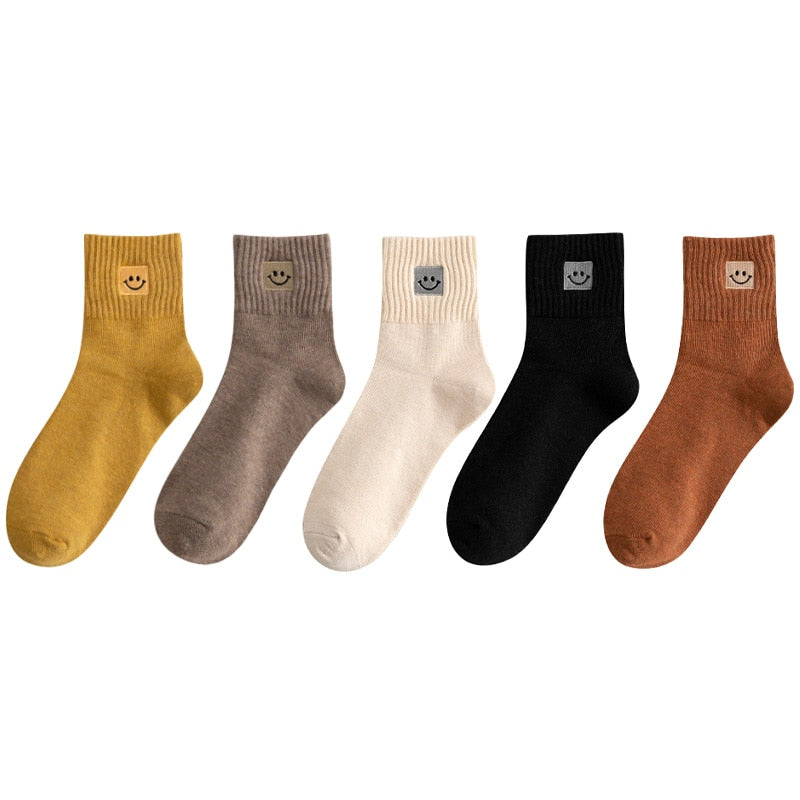 😊 Calcetines de Algodón con Carita Feliz - Pack de 5 en 10 Colores 😊
