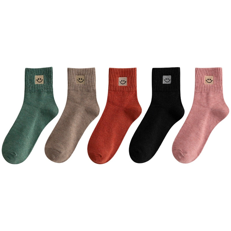 😊 Calcetines de Algodón con Carita Feliz - Pack de 5 en 10 Colores 😊