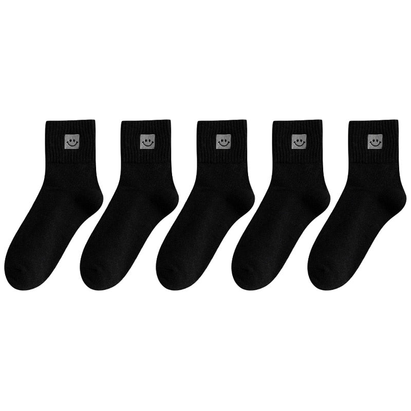 😊 Calcetines de Algodón con Carita Feliz - Pack de 5 en 10 Colores 😊